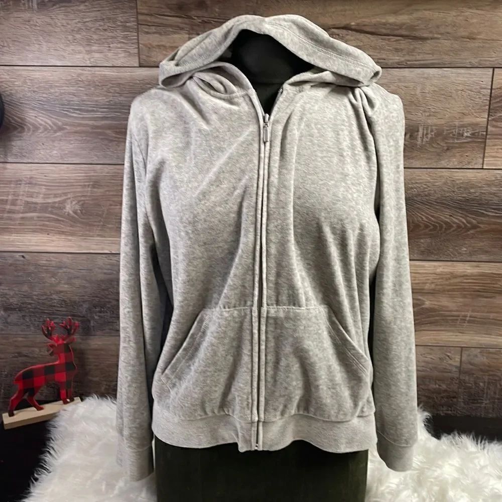 Studio Works Petite Ladies Gray Hooded Fleece Jacket , Size Large Petite